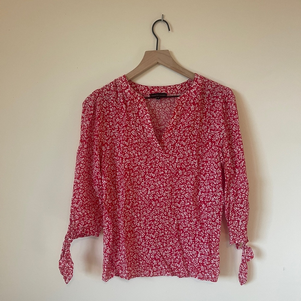 Adrienne Vittadini Long Sleeve Red Floral Blouse Size S